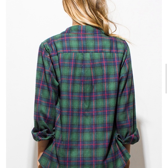 Plaid Fleece Lined Button Down Navy & Green - Picture 4 of 8